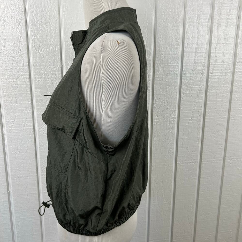 Utility Nylon Zip Front Vest Top Olive Green Cropped Drawstring Hem Womens L Y2K - Picture 4 of 8